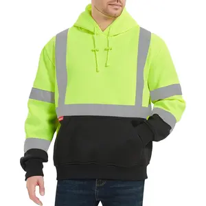 Hi Vis Hoodie for Men Women High Visibility Safety Sweatshirt Reflective with Pockets for Construction Work Class 3
