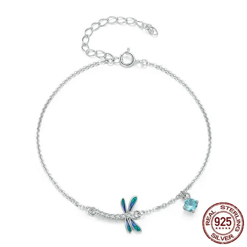 Blue Dragonfly Bracelet — Sterling Silver Nature Charm