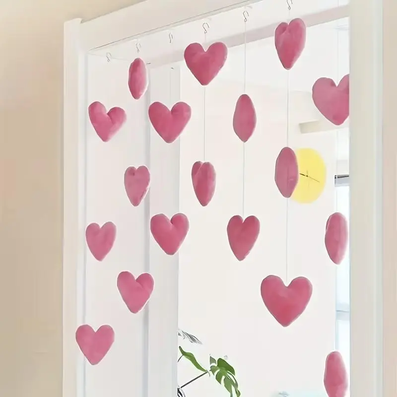 Mokaya Plain Pink Heart-Shaped Decorative Hanging Ornaments - Home Supplies, Valentine's Day Romance Festive Partition Curtain, Room Decor, Lover’s Gift