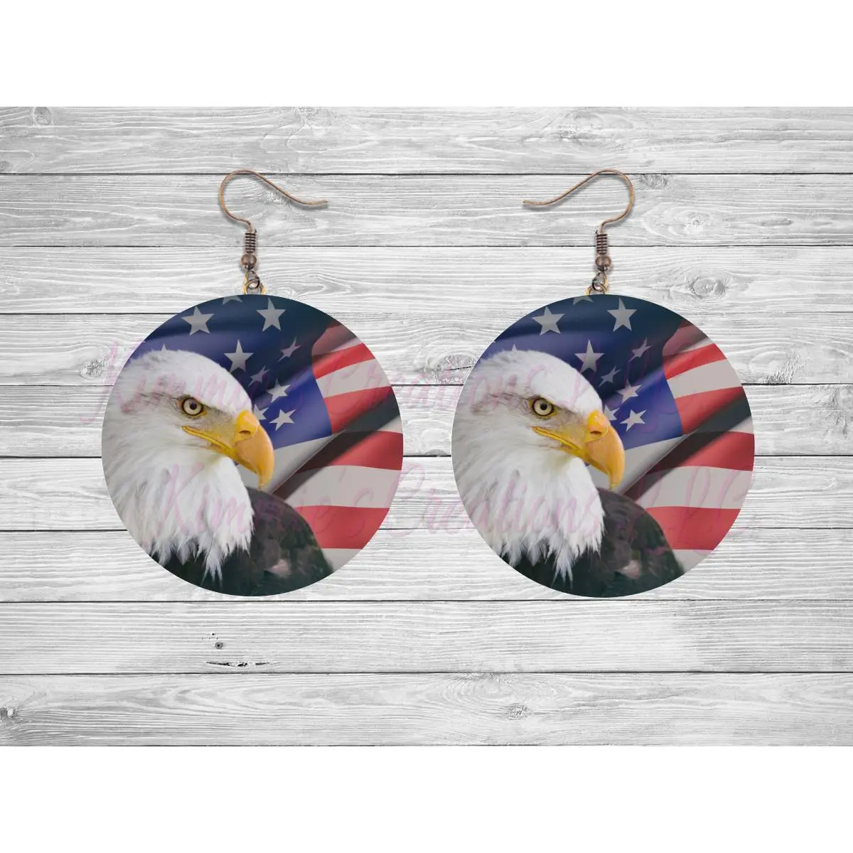 Eagle with US Flag Backdrop Round Earrings