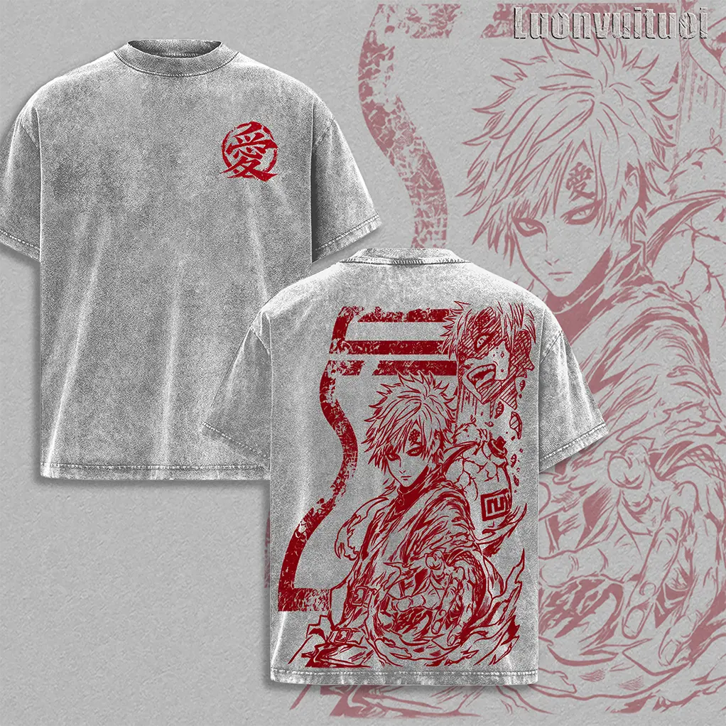 Gaara Kazekage Shirt, Naruto Anime Tee, Vintage Washed Graphic T-Shirt, Oversized Streetwear, Soft Cotton Manga Merch, Gift For Anime Fans