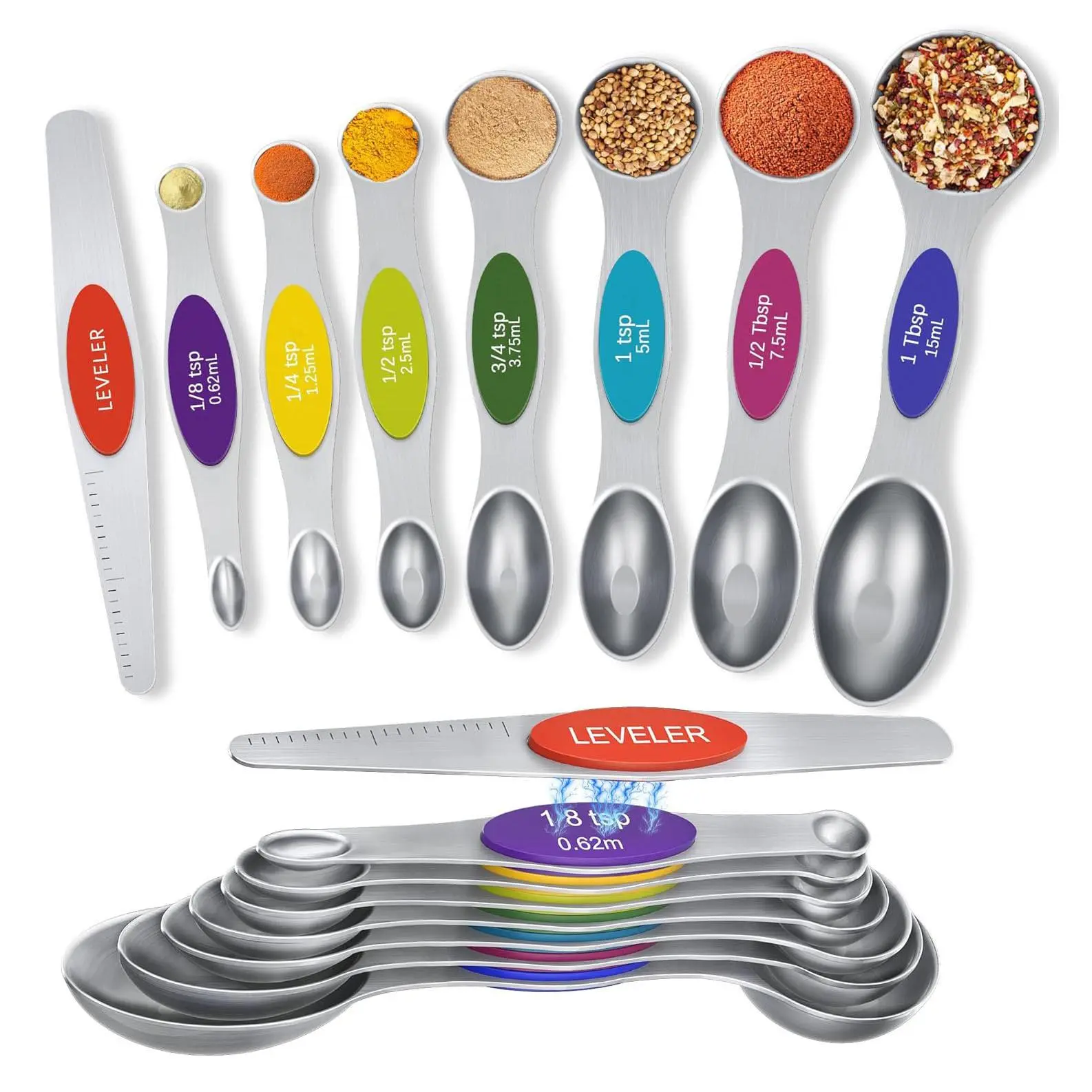 Stainless Steel Measuring Spoon Set, 8 Counts/box Magnetic Measuring Spoon with Scale, Kitchen Measuring Utensils for Baking & Cooking, Kitchen Gadgets