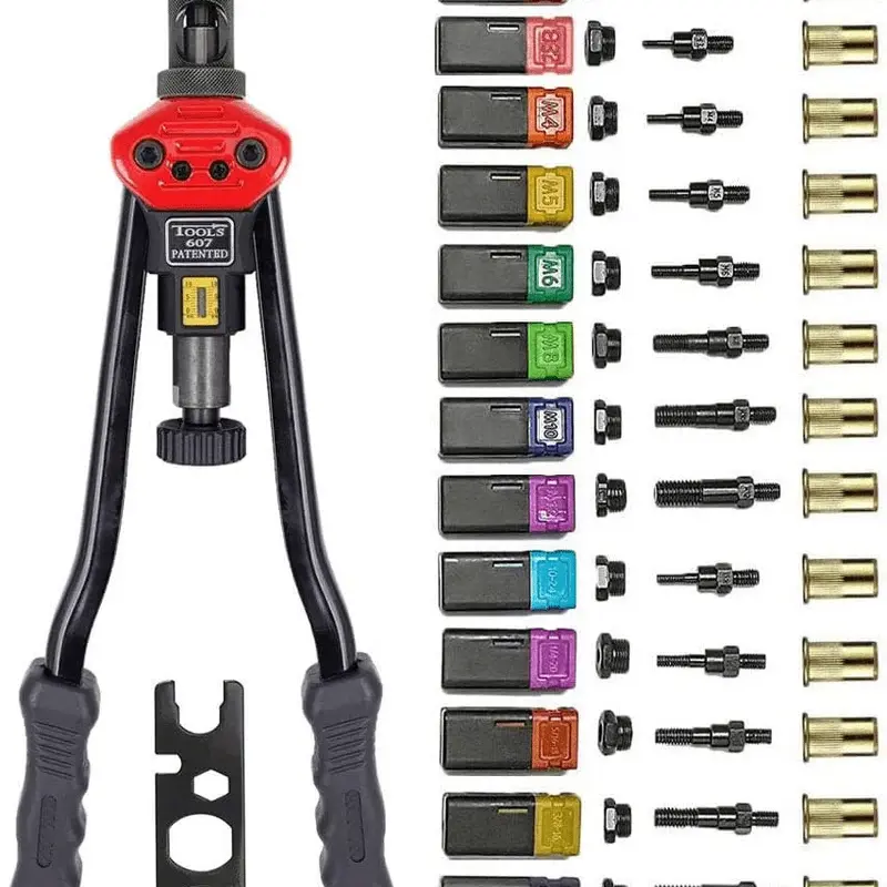 Rivet Nut Tool Kit, 16-Inch Rivnut Tool with 15 Metric & SAE Mandrels and Rivet Nut Gun, 200pcs Rivnut Tool Kit Assortment, Nutsert Tool Kit with Carrying Case