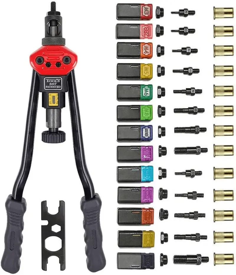 Rivet Nut Tool Kit, 16-Inch Rivnut Tool with 15 Metric & SAE Mandrels and Rivet Nut Gun, 200pcs Rivnut Tool Kit Assortment, Nutsert Tool Kit with Carrying Case