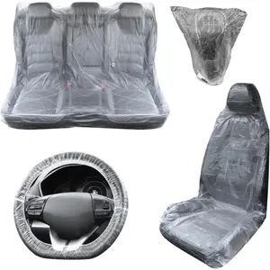 50PCS Disposable Car Seat Covers,Plastic Seat Covers for Cars Includes Steering Wheel/Seats/Shifter Cover,Universal Disposable Seats Cover for Cars Interior Accessories