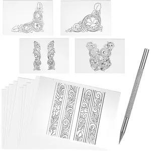 Leather Scriber Pen, Pointy Stainless Steel  Pen with Carving  Description Paper for DIY Crafts, Leather Line Description