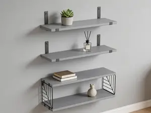 3+1 tier floating shelves for above-toilet bathroom storage. 15.8-inch rustic wood shelves in farmhouse style. Multi-scene wall decor suitable for bathroom, living room, bedroom and kitchen.