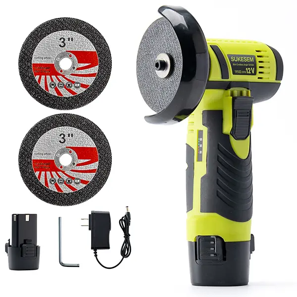SUKESEM 12V Angle Grinder - 19500 RPM Professional-Grade Power Tool, 1.5ah Battery, Rotating Side Handle, for Sanding, Grinding, Grinding Disc Angle Grinders