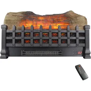 21" Electric Fireplace Log Set, Fireplace Insert with Realistic Flame, Adjustable Flame Brightness, Thermostat, 9H Timer, Remote Control, Overheating Protection, 1400W