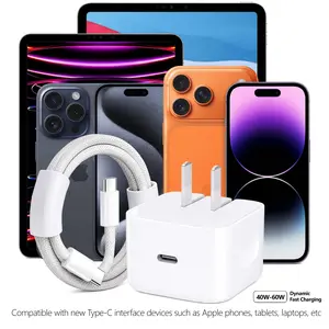 40W-60W Dynamic USB C Wall Charger for Apple iPhone 17 16 15 Pro Max, Foldable Fast Power Adapter Compatible with MacBook Air, iPad, Samsung S25, with 5FT Braided USB-C Cable  Charging