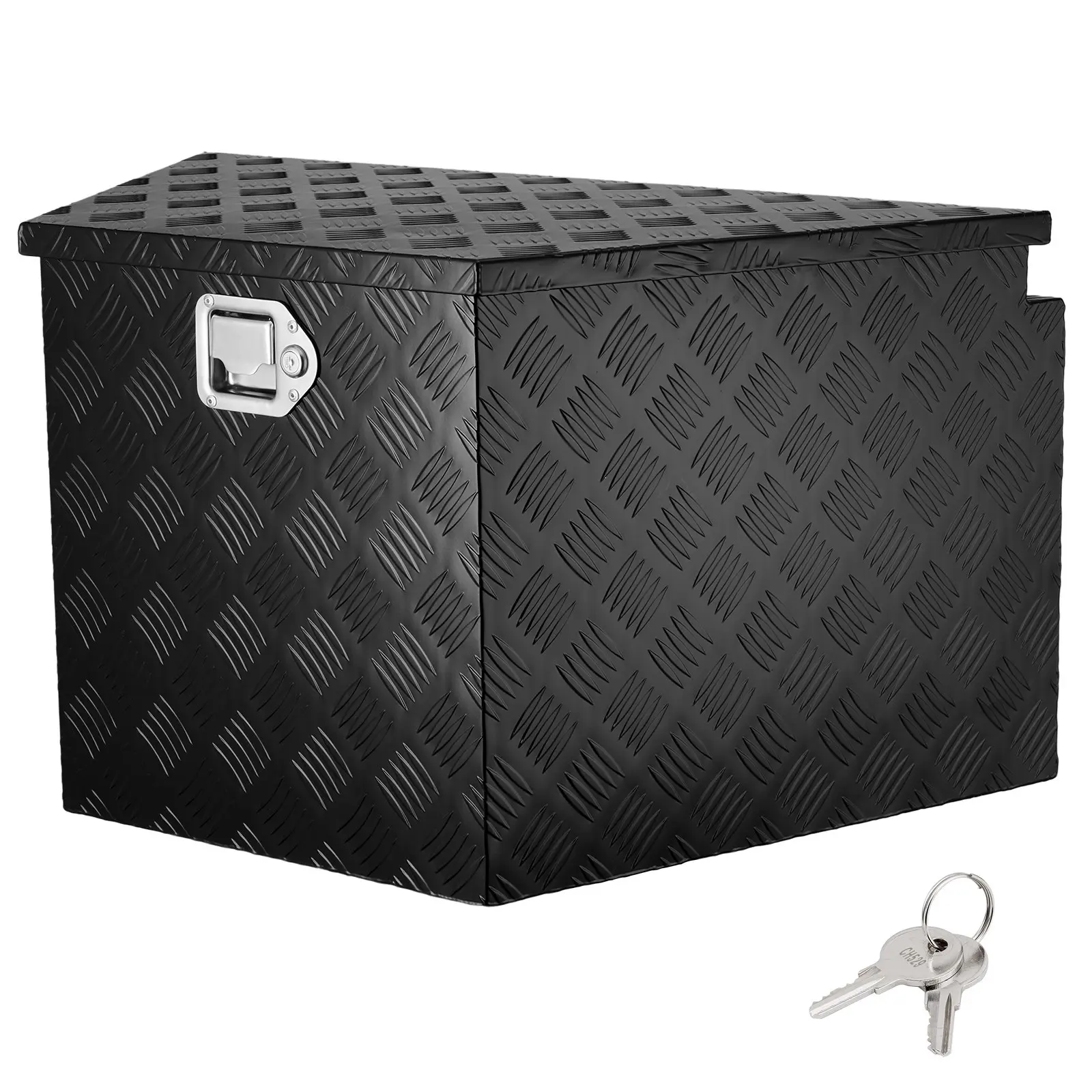 VEVOR 5-Bar Pattern Aluminum Alloy Diamond Plate Trailer Tongue Box Tool Organizer, Heavy-Duty Lockable Storage Chest with Keys, Steel Gas Strap, Lightweight Portable for Pickup Truck Owners, 33 x 19 x 18 in