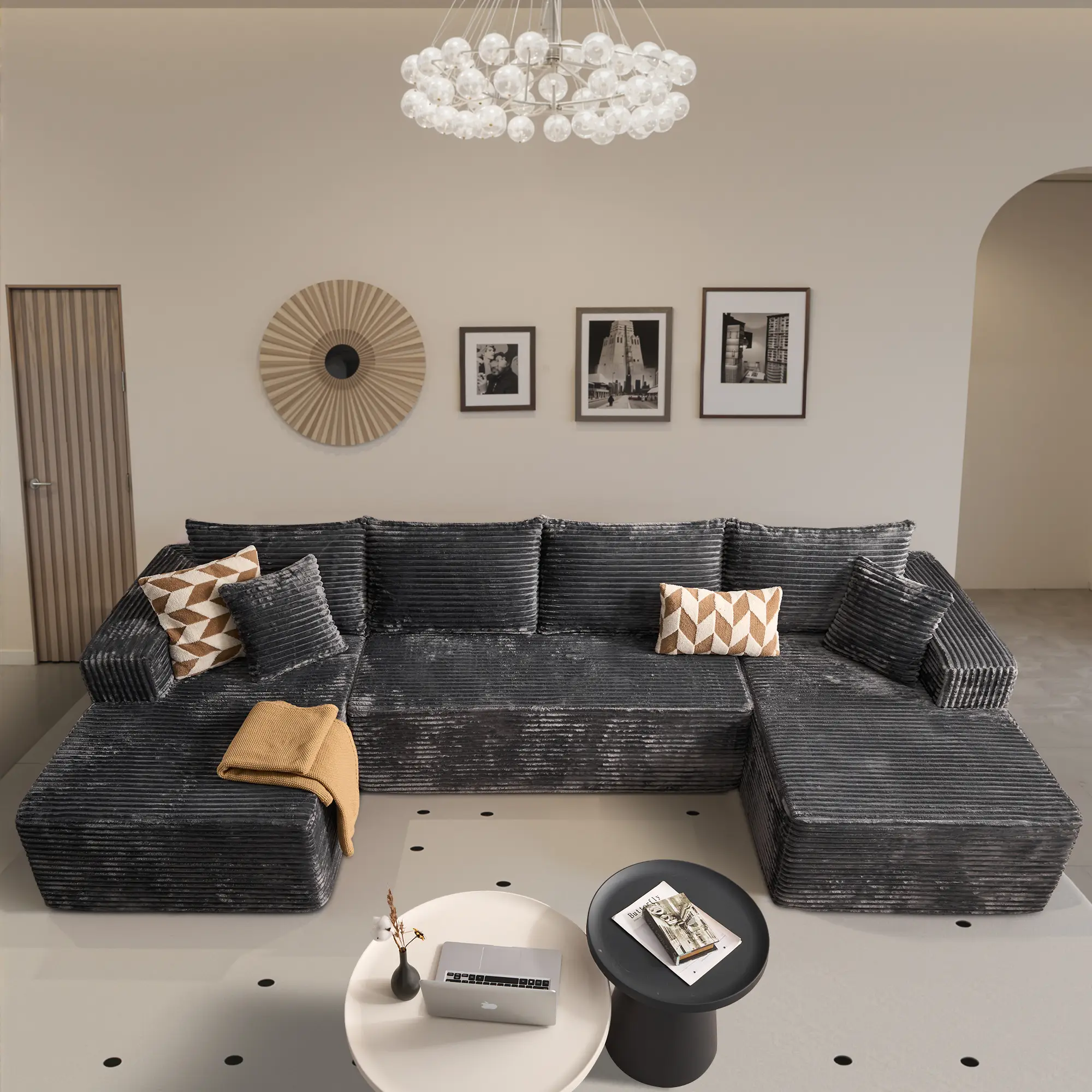 CAODOC Oversized 135" U Shape Cloud Couch Plus Sectional Sofa with Chaise Modern Modular Sofa with 6 Soft Pillows & Lounge Chairs Boneless Upholstered