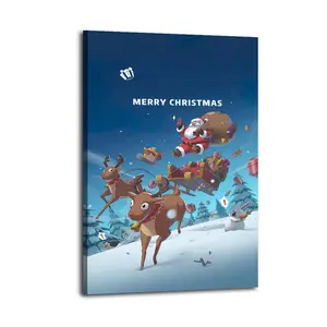 MERRY CHRISTMAS Poster Elk And Santa Claus Poster Decorative Painting Canvas Wall Art Picture Print Modern Family Bedroom Decor