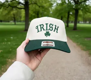 Irish Clover Embroidered Hat, Retro St Patricks Day Gift, Green Two Tone Cap