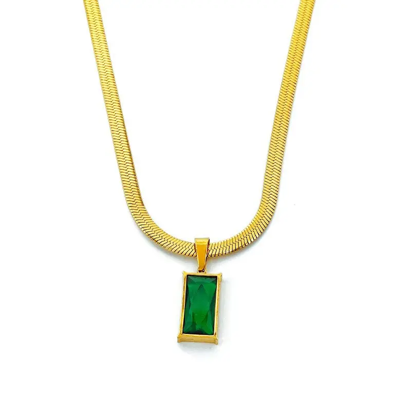 Birthday gift, New Year gift, for friends - Premium luxury emerald zircon pendant titanium steel necklace for women Elegant