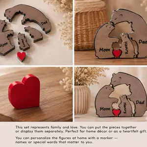 Home Decor Ornaments 4-Piece Plastic Family Bear Statues Set, Artistic Decorative Sculptures for Home Supplies