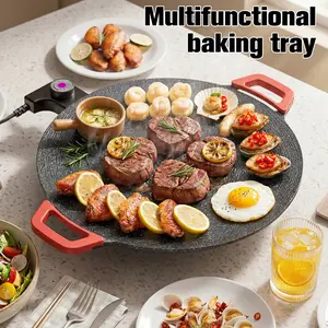 Multifunctional Electric Griddle Pan – Nonstick Round BBQ Hot Plate for Indoor Tabletop Cooking, Perfect for Steak, Seafood, Chicken Wings, Eggs, Vegetables, Pancakes, Teppanyaki, Family Meals and Easy Cleaning