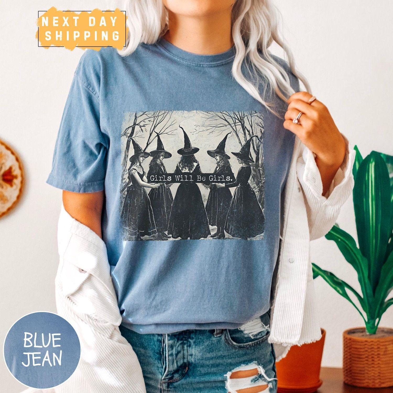 Comfort Colors® Vintage Girls Will Be Girls Witch Comfort Colors Shirt, Funny Witch Vintage Shirt, Vintage Halloween Women Shirt, Witchy Vibes Shirt PPT