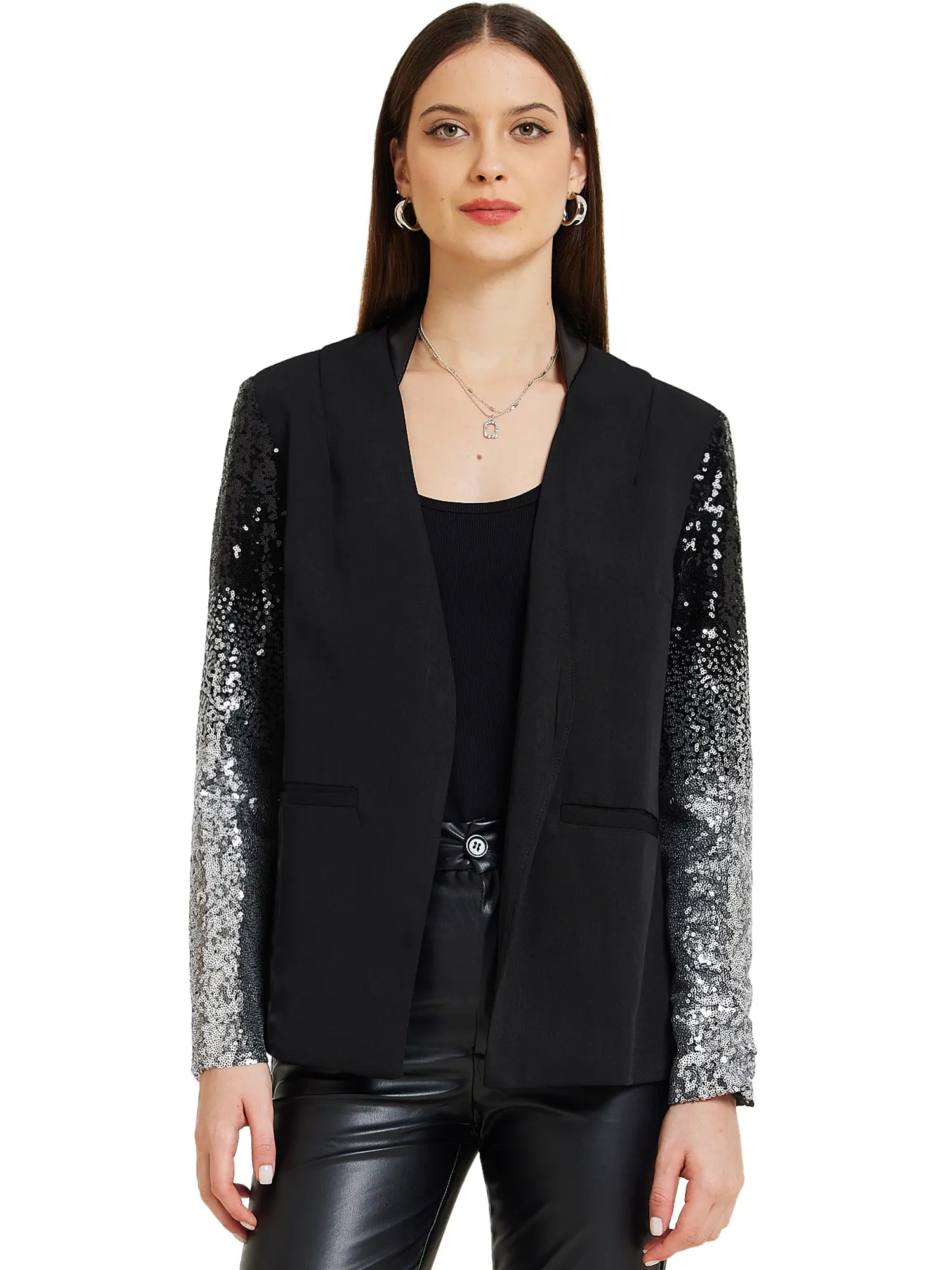 INSPIRE CHIC Party Jackets Women's  Shiny Sequin Long Sleeves Sparkle Casual Blazer Jacket