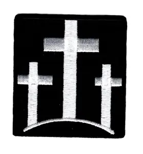 Three Crosses Christian Embroidered Red Crosses Iron ON Patch W/BLK