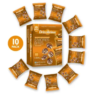Drizzilicious Mini S'mores Flavored Rice Cakes - (Pack of 10) 0.74 oz Bags Rice Crisps Dessert, 90 Calories Per Bag, Vegan, Gluten-Free, Allergen-Free Healthy Snack for Adults