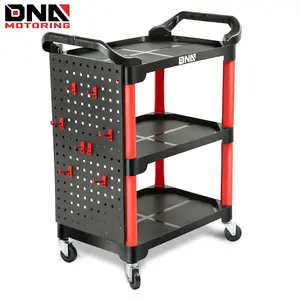 3-Level Composite Workshop Trolley 120 kg / 260 Lbs Capacity Cart Portable On Wheels For Garage Warehouse Workshop Use, Black/Red