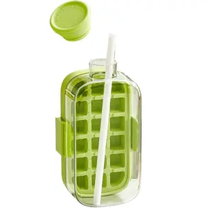 Reusable Ice Cube Maker Bottle with Straw and Lid, Silicone Ice Ball Mold Cup, Ideal for Milk, Beer, Soda, Cocktails, Gym, Office, Travel