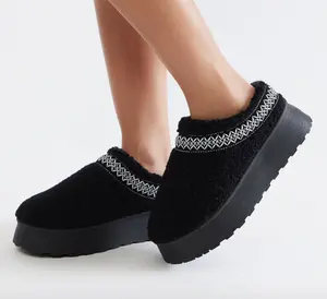 Black Fall Sherpa Faux Fur Lined Platform Slip On Clogs for Cozy Comfort and Style