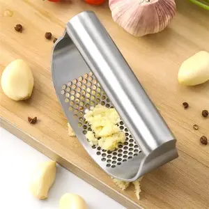Stainless Steel Garlic Press Crusher – Portable Garlic Chopper Tool, Easy to Clean & Store, Durable Manual Spice Grinder for Home Kitchen Use