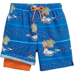 Haloumoning Boys Swim Trunks with Compression Liner Kids Summer Quick Dry Bathing Suit Beach Shorts 5-14 Years