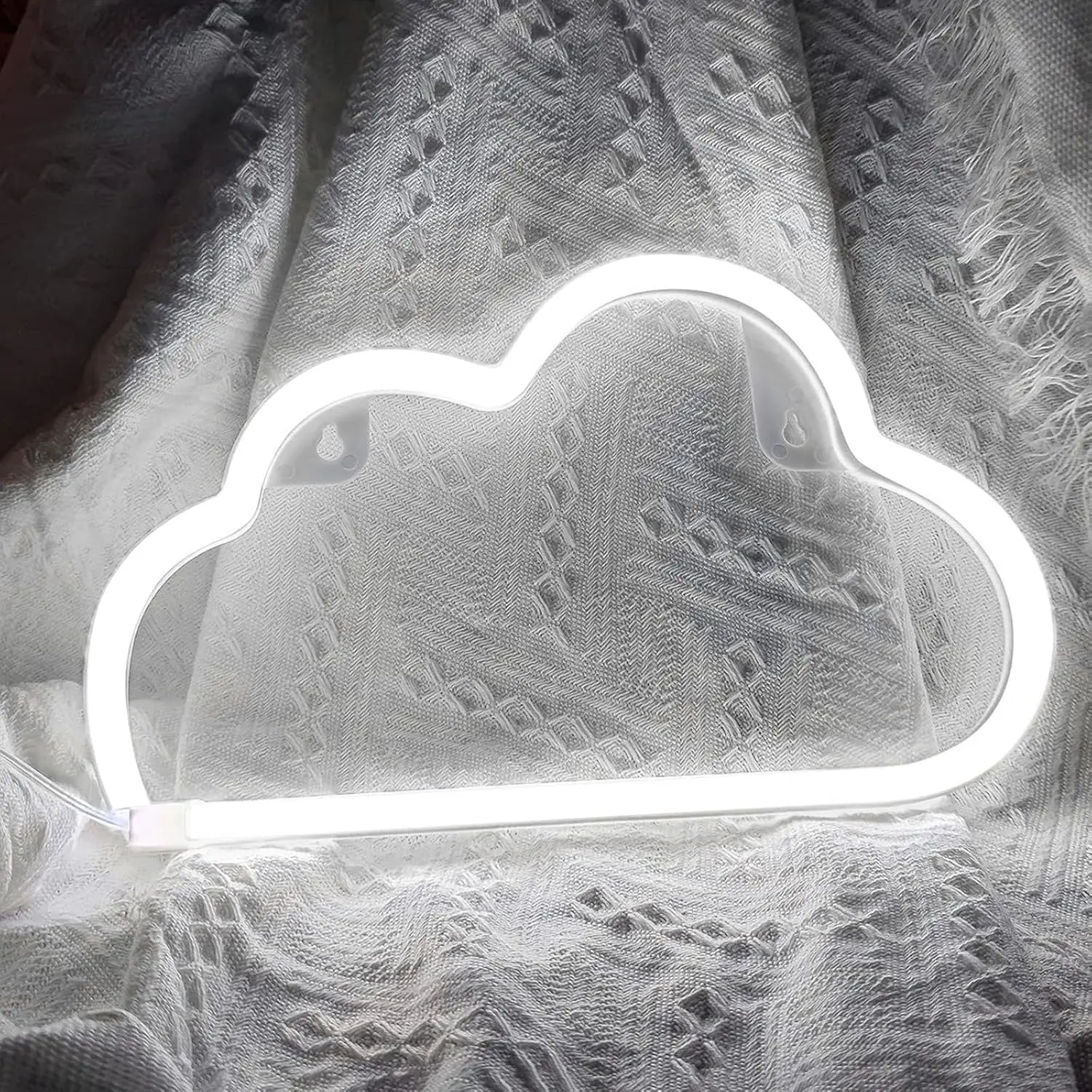 White Cloud Shape Neon Sign - 11.6*7.4 in Low Voltage USB LED Light with 2 Sticky Hooks, Wall Mount Teen Bedroom Aesthetic Decor, Valentine Festive Party Accent