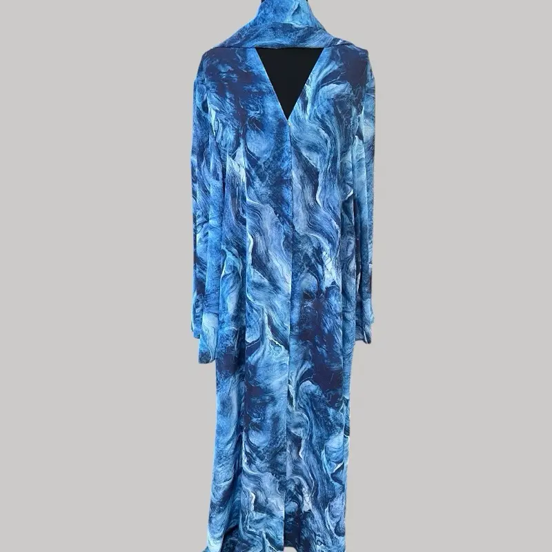 Ocean Breeze Abaya - Flow with Elegance 2pcs Blue Marble Abaya Bold Graceful Chic Design Inspired by Nature  Lightweight Draping for Special Gatherings