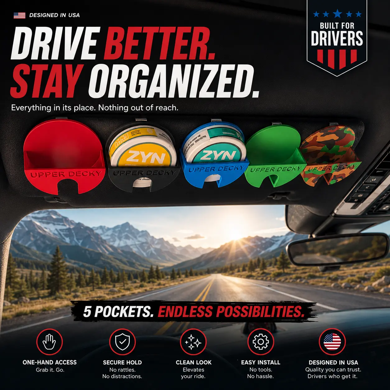 3D-Printed ZYN Holster Non-Toxic PLA Secure Access for ZYN Containers Multiple Colors Durable Sleek Design Clips Easily onto Sun Visor,Little gifts for Christmas stockings,Holiday gifts / Festive gifts