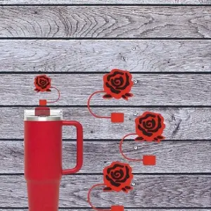 1 Piece Red Rose Shape Straw Topper