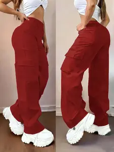 Women's Y2K Style High Waist Elastic Wide Leg Pants, Slimming Casual Streetwear Long Trousers, American Vintage Trendy Daily Commute