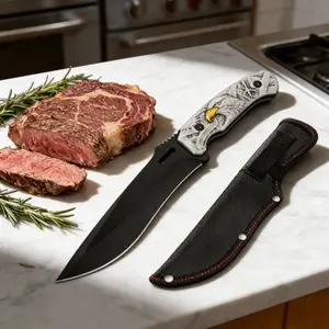 Portable Outdoor Knife With Sheath, Multi-purpose Fruit Knife, Stainless Steel EDC Knife For Man, Exquisite Eagle Pattern Handle, Suitable For Outdoor Camping And Barbecuing, High Quality, Rust Resistant, Easy Clean, Christmas Gift, Local Repository