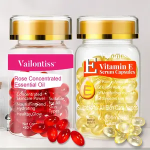 Vitamin E & Rose Oil Capsules, 60ct/bottle, Serum Capsules, Antioxidant, Hydrating Skincare, Lightweight, Fast-Absorbing, Travel-Friendly