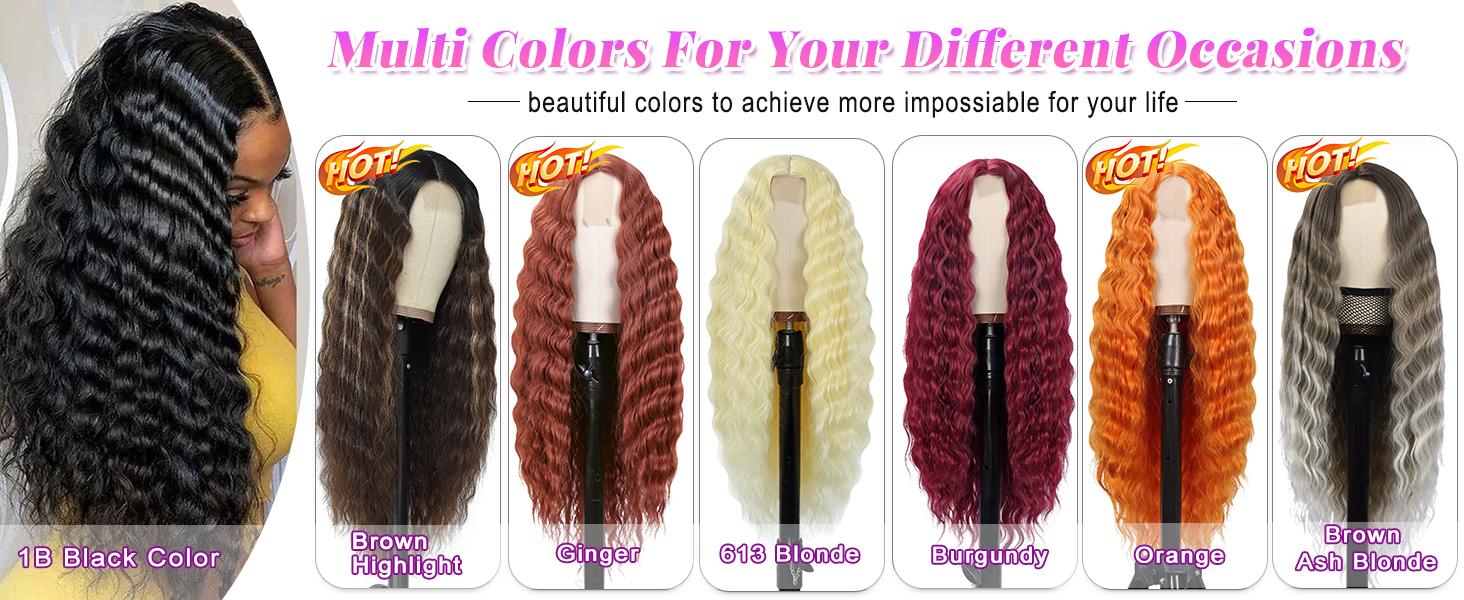 Brown with Blonde Highlight 28inch Long Synthetic Curly Wig  Deep Wave Wigs for Women Ombre Lace Front Wig Natural Crimps Curls Long Deep Wave Wig 4" Fake Scalp Heat Resistant Fiber Hair Daily Party Wig