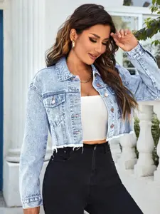 Women's Casual Short Denim Jacket, Button Fly Closure, Versatile Daily Wear, Stylish Women's Outerwear for Spring & Fall Seasons