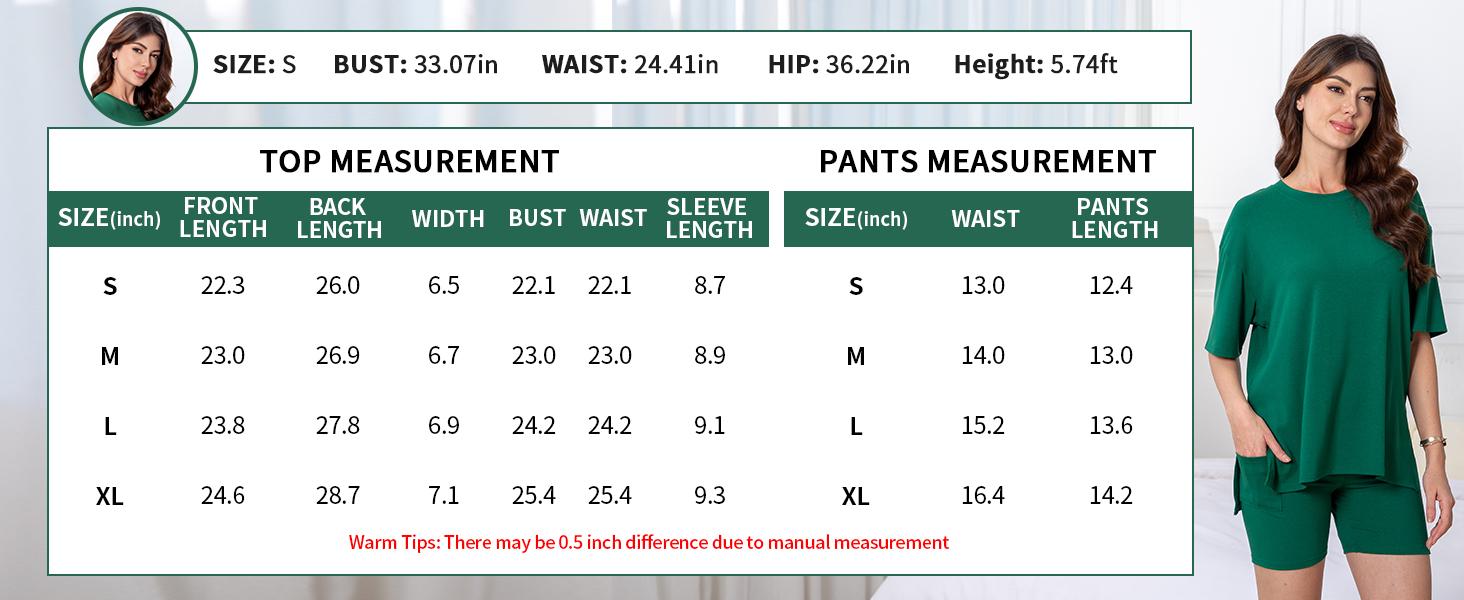 ATTRACO Women's Two-Piece Casual Pajama Set Loose-fitting round-neck shirt with split hem and matching cycling shorts with side pockets. Comfortable loungewear and cozy sleepwear SpringStatements