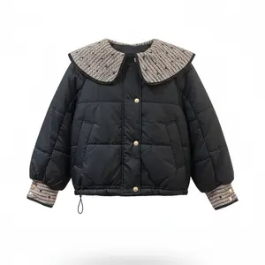 Short Puffer Jacket with Sequin Tweed Collar