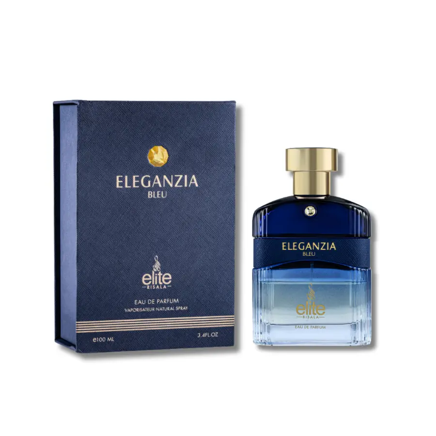 Risala Elite Eleganzia Bleu Eau De Parfum (EDP) Spray - 3.4fl.oz Men's Fragrance with Citrus, Cedarwood, Amber, Lavender Notes, Warm Spicy Finish, Breezy Confident Aesthetic Signature Scent, Contains Alcohol, Adults Single Item Blue Perfume, 3.4 Fl Oz