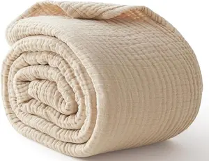 100% Cotton Blanket Large 50"x 70", 6 Layers  Breathable and Lightweight Throw Blanket for Couch, Soft Quilt Bedspread
