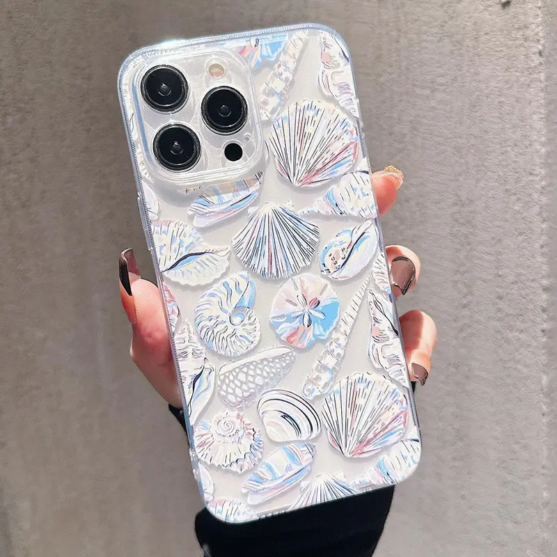 Shell Pattern Phone Case, Decorative Phone Protector Cover, Phone Accessories Compatible with iPhone 11 12 13 14 15 Pro Max 15 Plus