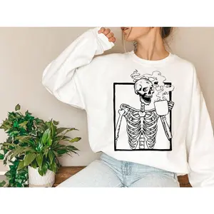 Skeleton Sweater, Skeleton Sweatshirt, Coffee Skeleton Shirt, Funny Skeleton Shirt, Halloween Sweater, Spooky Clothing, Halloween Sweatshirt