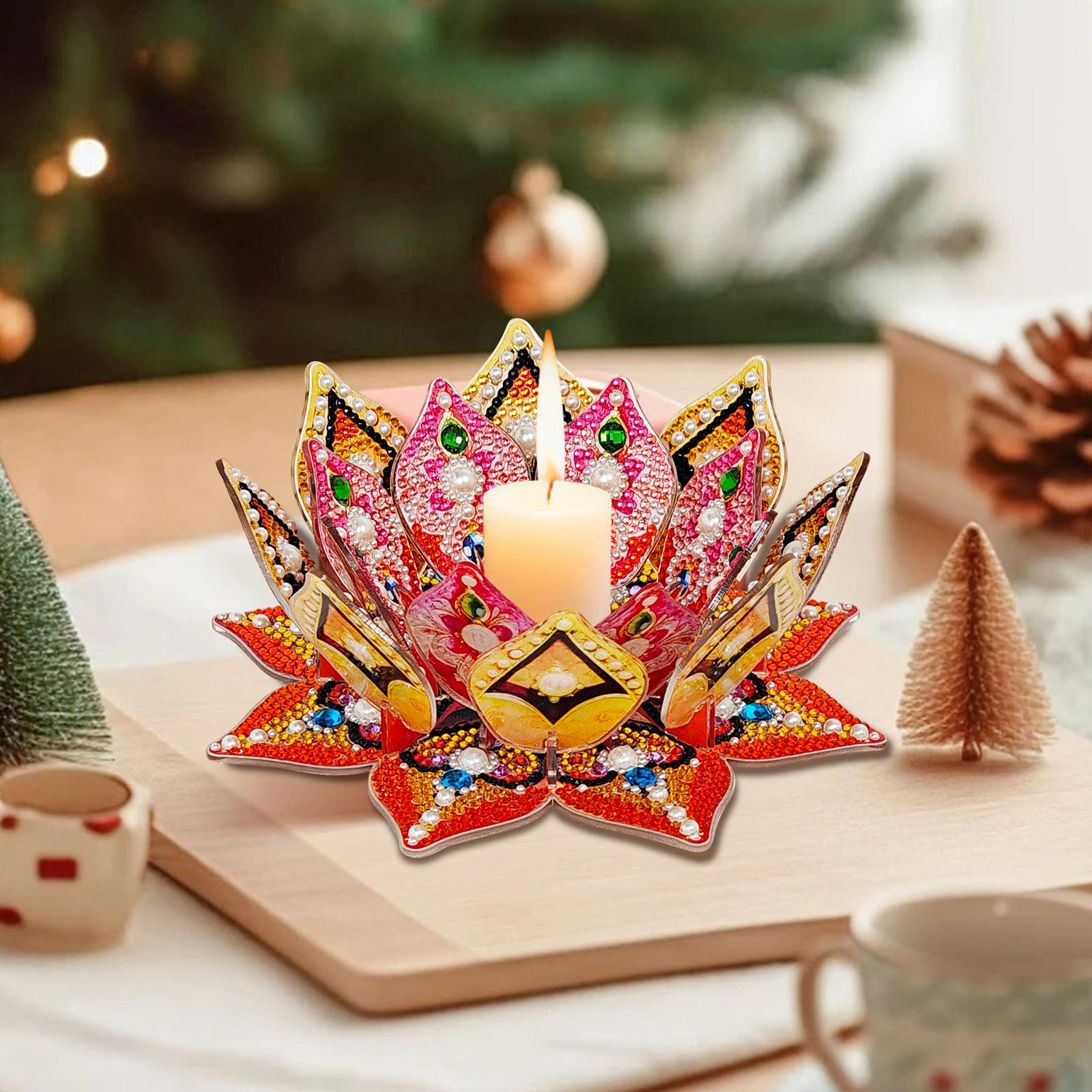 Handmade Diamond Art Painting Lotus Candle Holder Kit ,Candle Tray DIY Kit,Aromatherapy Decor,Romantic Ambience Home Living Room Ornament,Living Room Accent Stress Relief Finds,No Candle Included