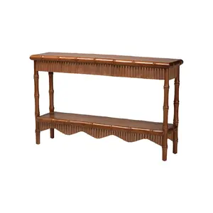 Alessa Mahogany Wood Console Table with Bamboo Motif, 2-Tier, 54 in.