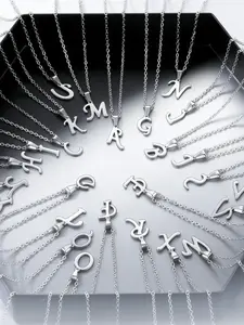 Women's Stainless Steel Letter Pendant Necklace A-Z, Initial Letter Necklace, Waterproof Hypoallergenic Jewelry, Fashionable Daily Party Accessory Gift