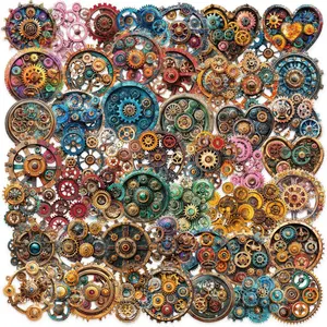 50pcs Time Gear Transparent PET Graffiti Stickers - Suitable for Luggage, Phone Cases, Laptops, Helmets, Skateboards, Waterproof Decorative DIY Creative Stickers