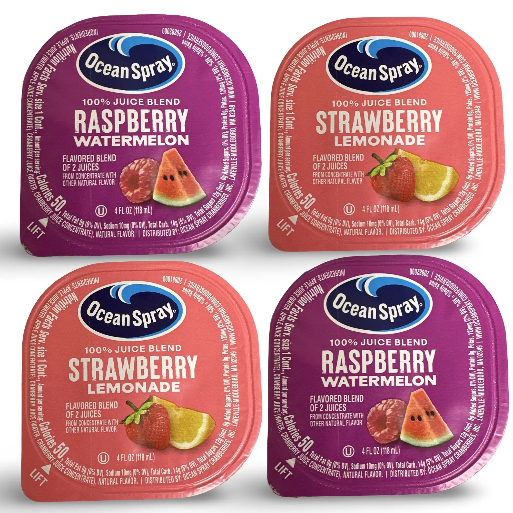 Ocean Spray Fruit Juice Individual Cups Flavors: Strawberry Lemonade and Raspberry Watermelon, 100% Juice, 24 Cups
